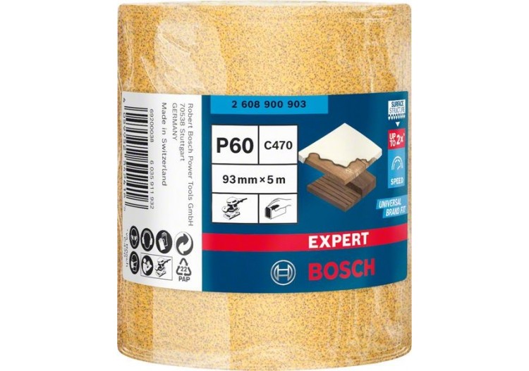 Rouleau abrasif Expert C470 pour ponçage manuel 93 mm, 5 m, G 60 - 2608900903 - Bosch