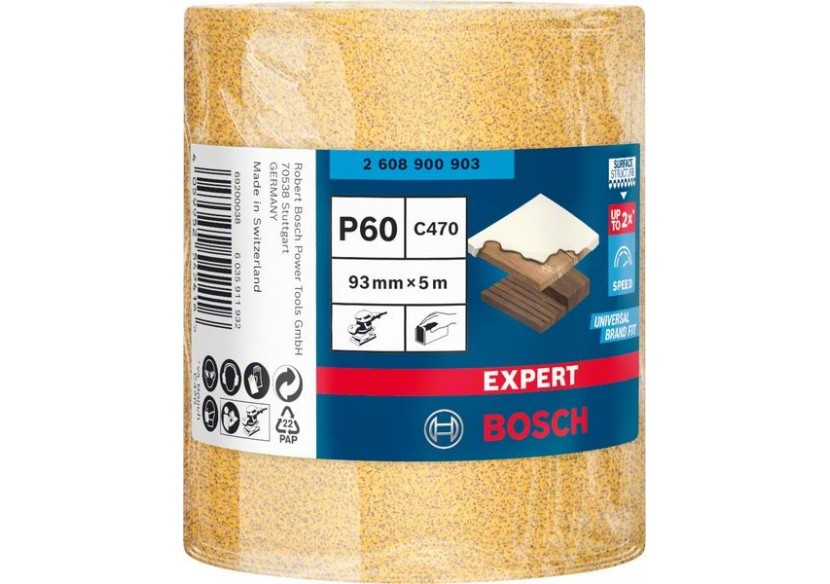 Rouleau abrasif Expert C470 pour ponçage manuel 93 mm, 5 m, G 60 - 2608900903 - Bosch