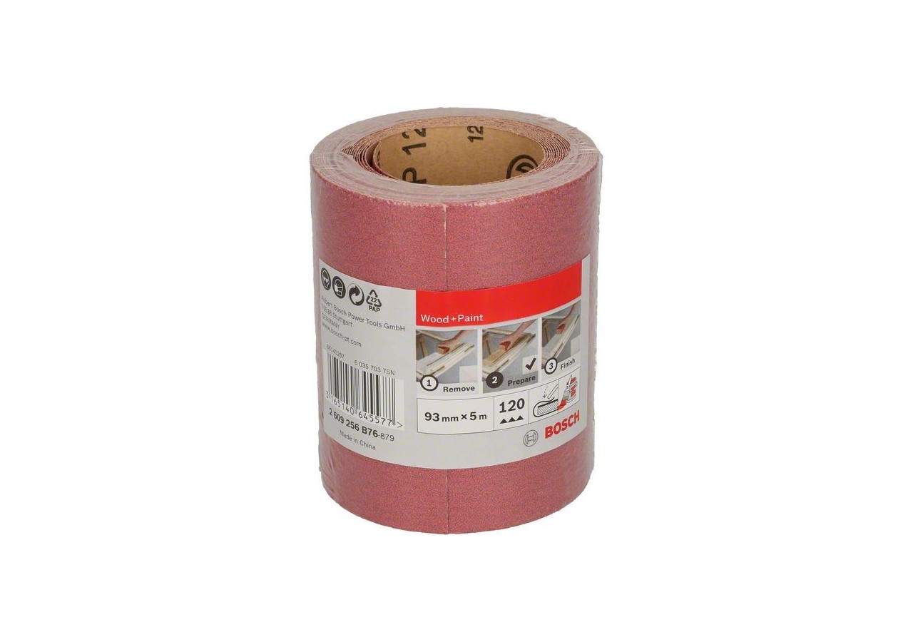 Rouleau abrasif pour bois et peinture, 93 mm x 5 m, P120 G : 120 - 2609256B76 - Bosch