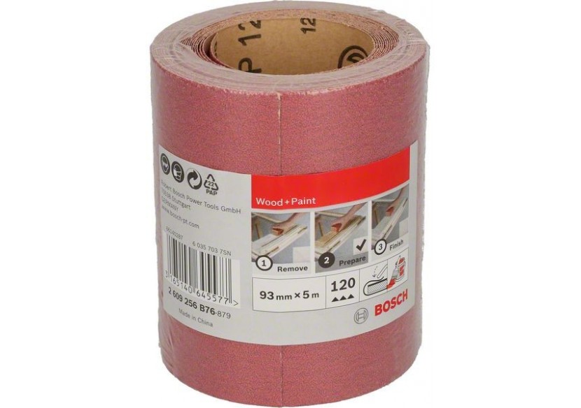 Rouleau abrasif pour bois et peinture, 93 mm x 5 m, P120 G : 120 - 2609256B76 - Bosch