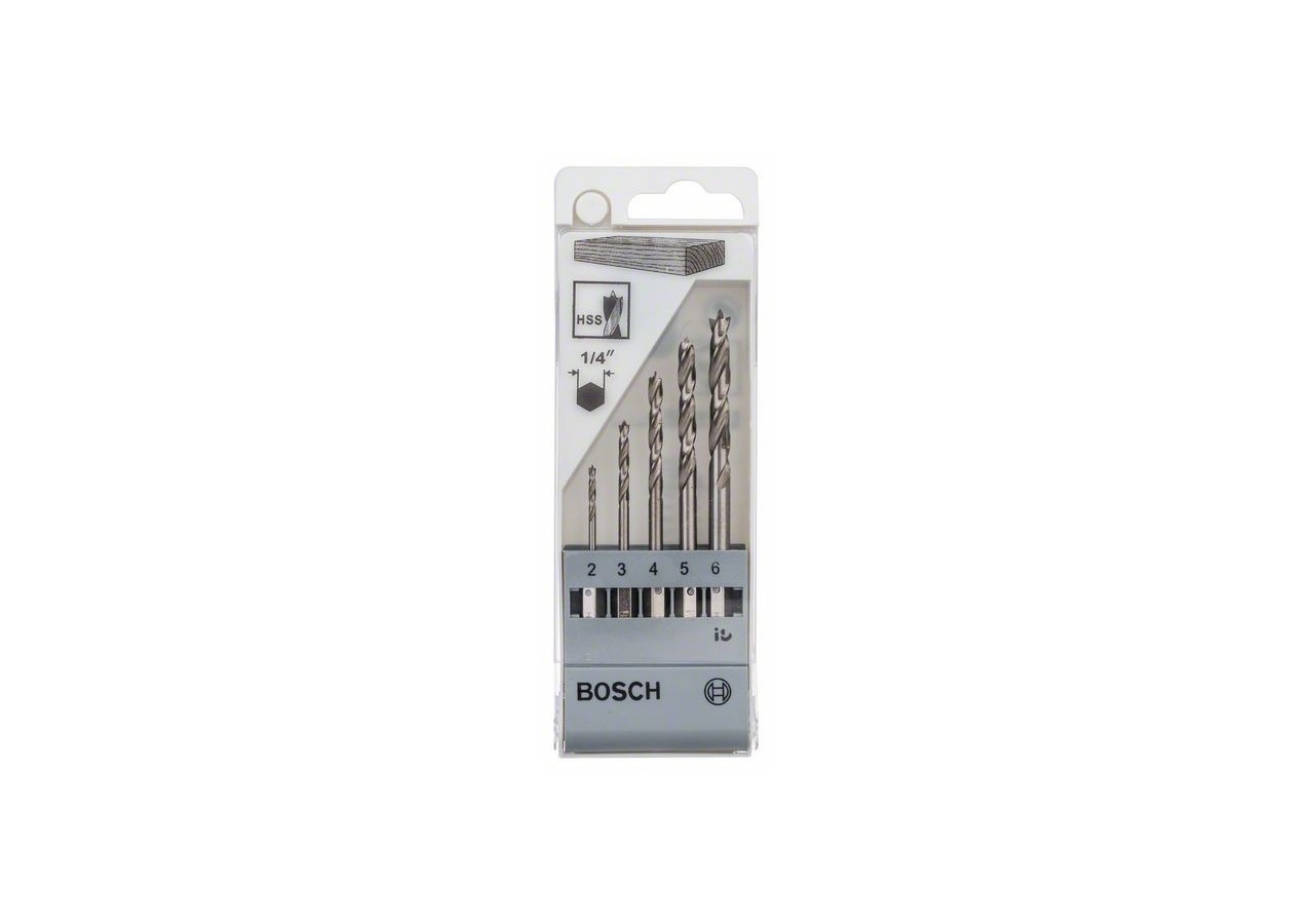 Coffret de 5 mèches bois queue 6 pans diamètres 2-3-4-5-6mm - 2608595525 - Bosch
