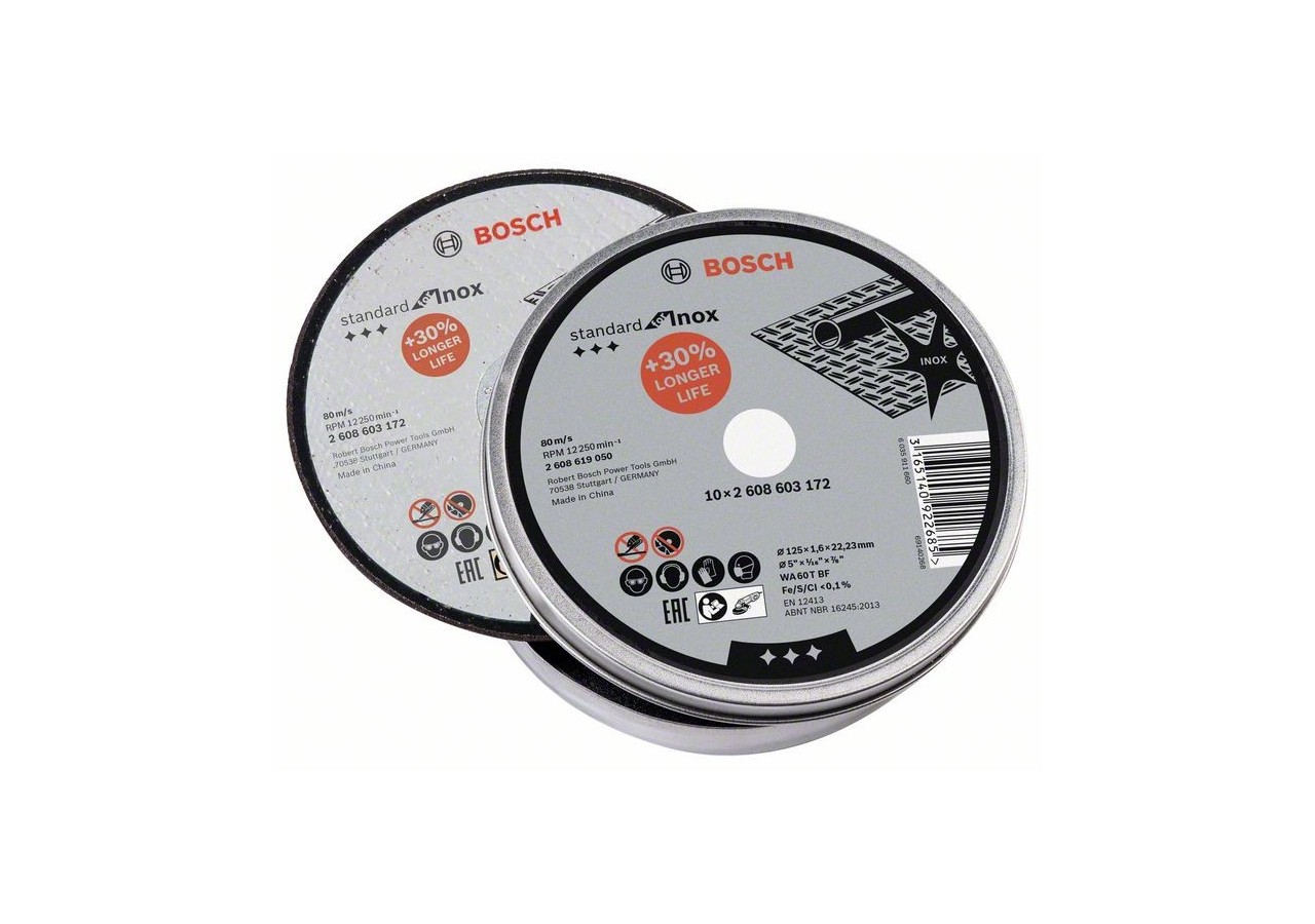 1 Boîte 10 disques à tronçonner pour l'Inox Standard for moyeu plat 125x1,6mm - 2608619050 - Bosch