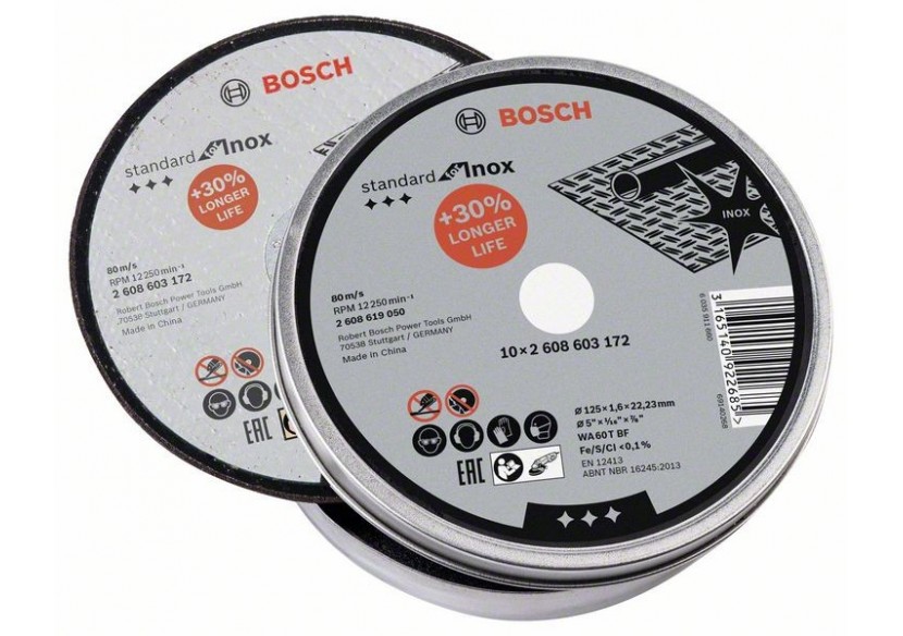 1 Boîte 10 disques à tronçonner pour l'Inox Standard for moyeu plat 125x1,6mm - 2608619050 - Bosch