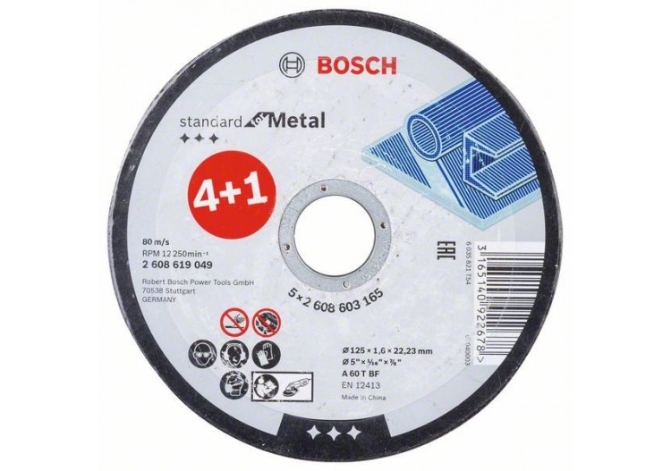 5 disques à tronçonner pour le Métal Standard for moyeu plat 125x1,6mm - 2608619049 - Bosch