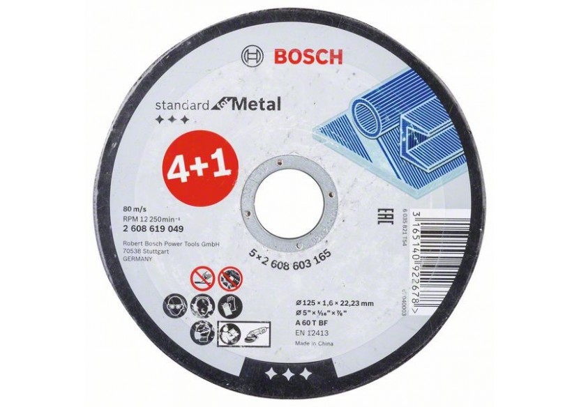 5 disques à tronçonner pour le Métal Standard for moyeu plat 125x1,6mm - 2608619049 - Bosch