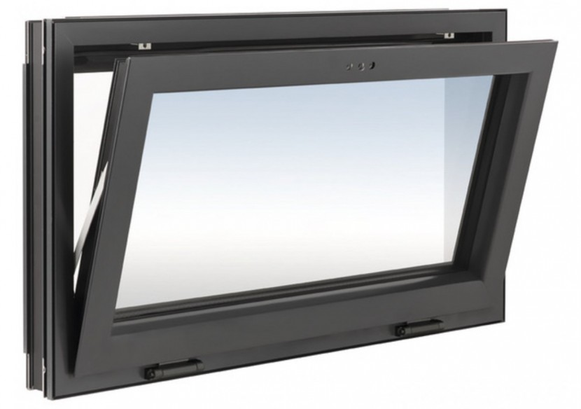 Fenêtre de cave soufflet PVC anthracite vitrée ouvrant haut L 900mm x H 500mm