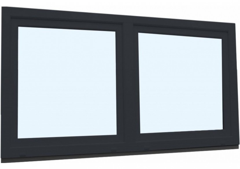 Fenêtre oscillo-battante double vantaux PVC anthracite et blanc vitrée ouvrant droit L 1400mm x H 850mm