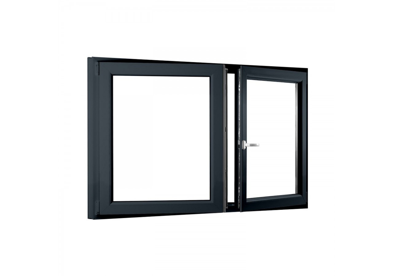 Fenêtre oscillo-battante double vantaux PVC anthracite vitrée ouvrant droit L 1400mm x H 850mm