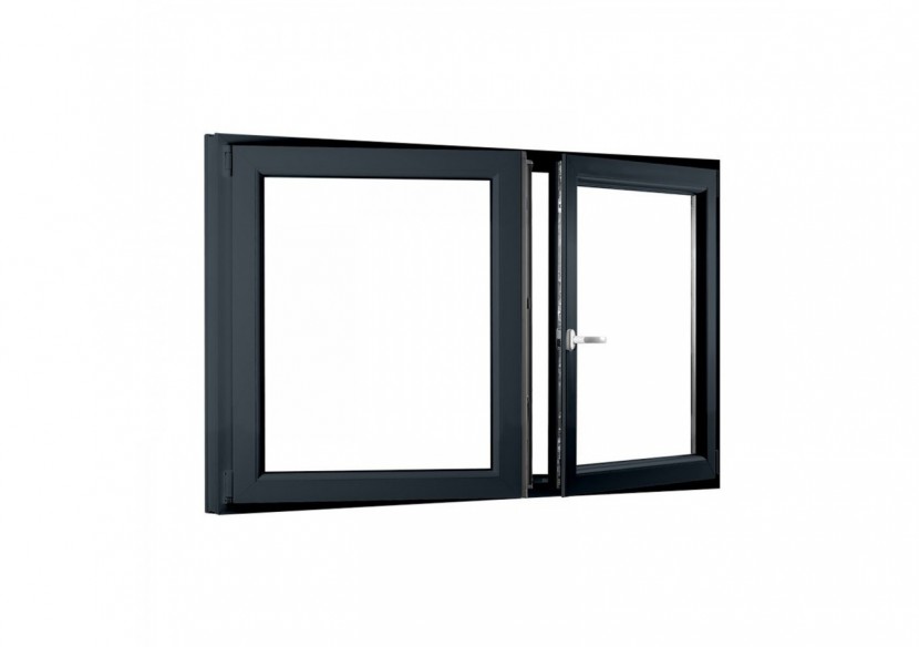 Fenêtre oscillo-battante double vantaux PVC anthracite vitrée ouvrant droit L 1400mm x H 850mm