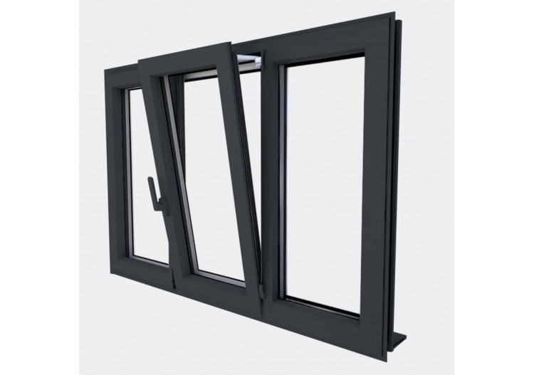 Fenêtre oscillo-battante et châssis fixe à droite PVC anthracite et blanc vitrée ouvrant droit L 1900mm x H 1400mm