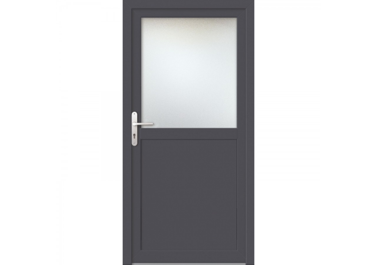 Porte de service PVC anthracite et blanc semi-vitrée ouvrant droit L 960mm x H 2150mm