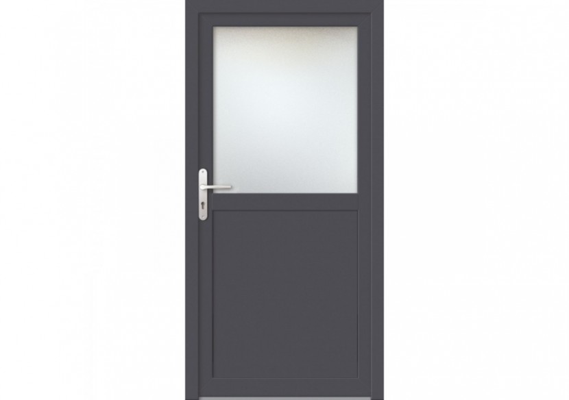 Porte de service PVC anthracite semi-vitrée ouvrant droit L 960mm x H 2150mm
