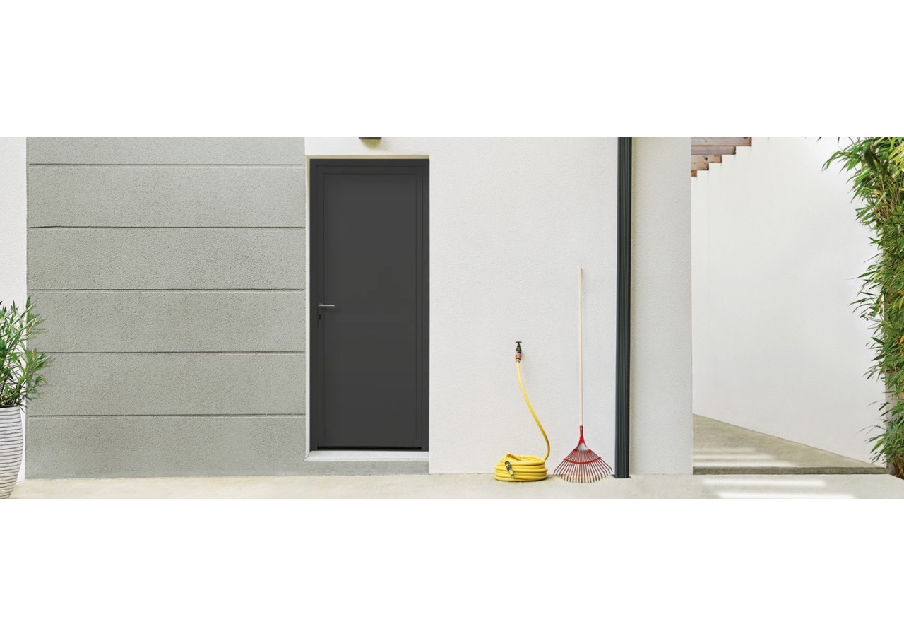 Porte de service PVC anthracite plein ouvrant droit L 960mm x H 2000mm