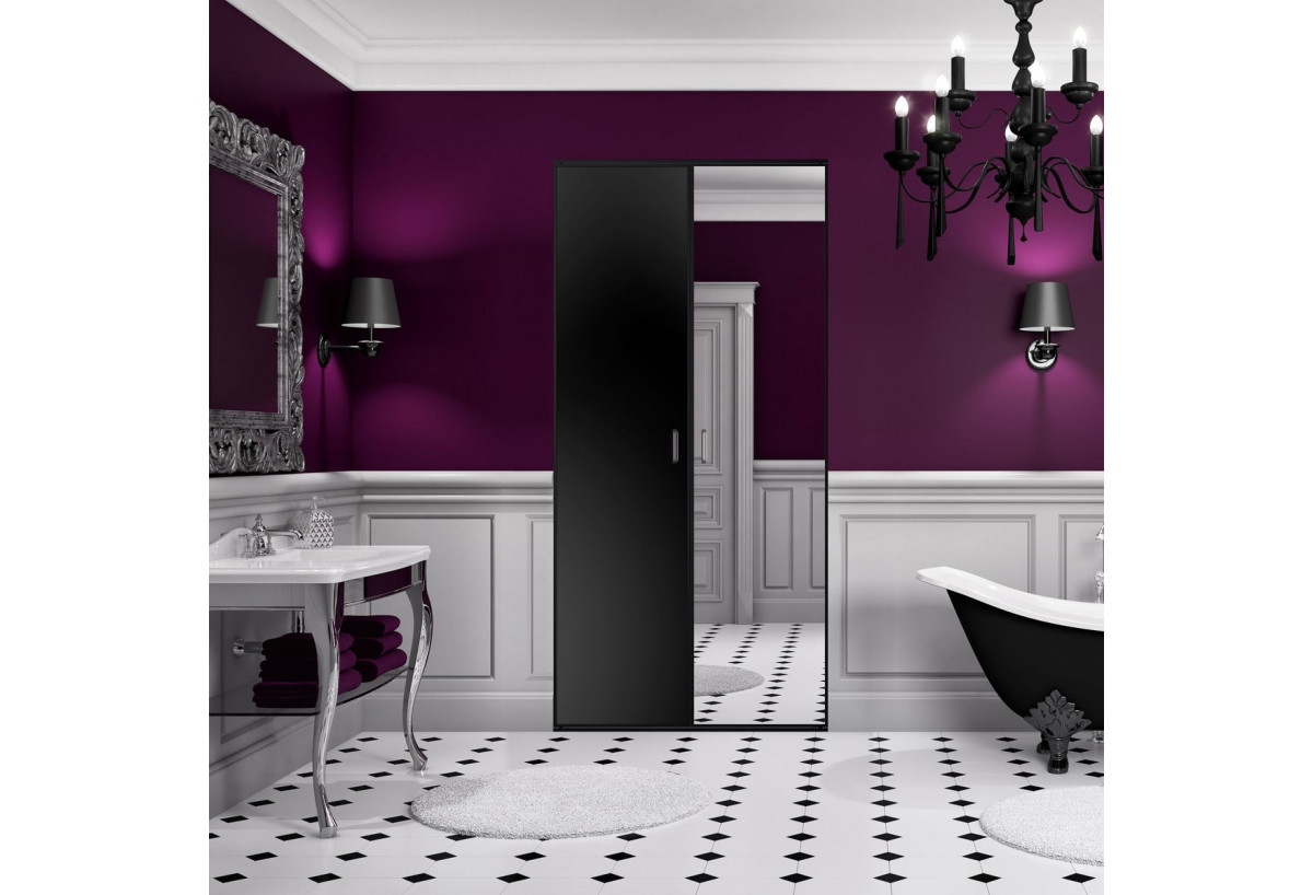 So glam : Façade de placard pivotante 2 portes uni mat et miroir argent