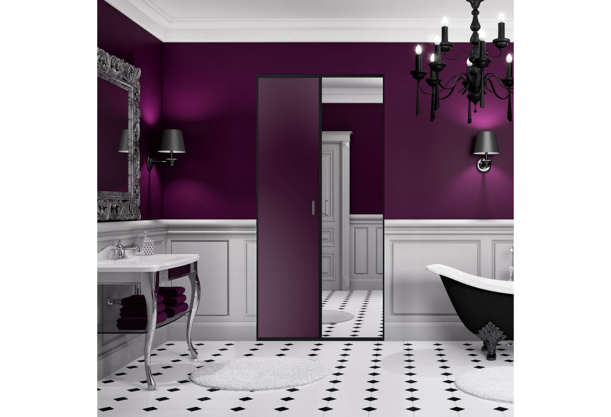 So glam : Façade de placard pivotante 2 portes uni mat et miroir argent
