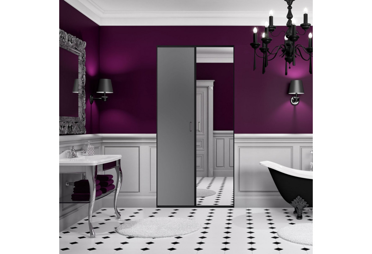 So glam : Façade de placard pivotante 2 portes uni mat et miroir argent