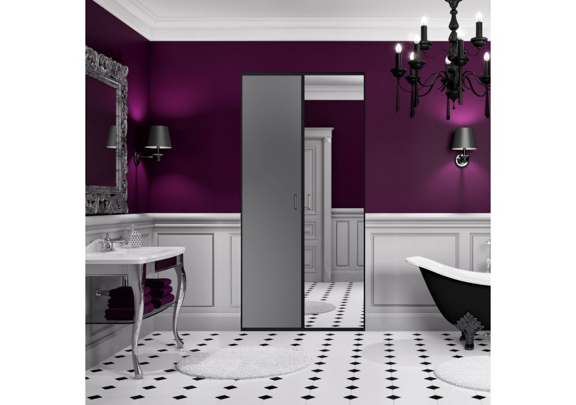 So glam : Façade de placard pivotante 2 portes uni mat et miroir argent