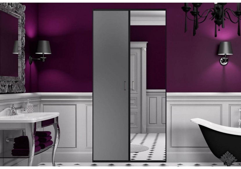So glam : Façade de placard pivotante 2 portes uni mat et miroir argent