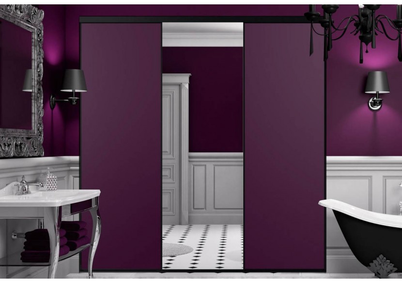 So glam : Façade de placard coulissante 3 portes uni mat et miroir argent