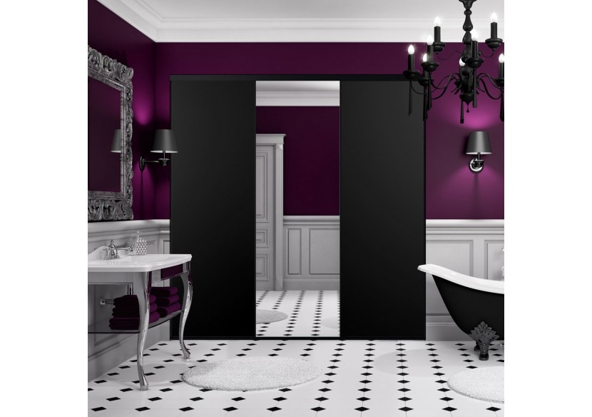 So glam : Façade de placard coulissante 3 portes uni mat et miroir argent
