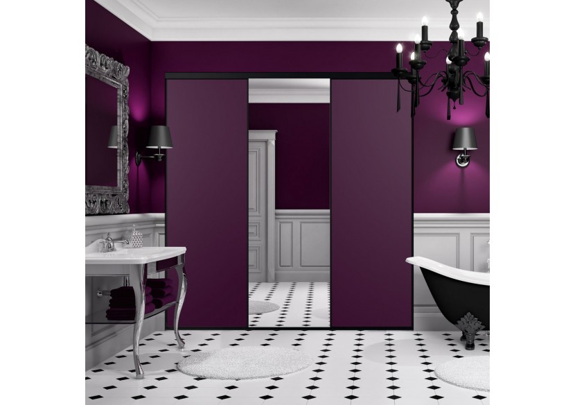 So glam : Façade de placard coulissante 3 portes uni mat et miroir argent