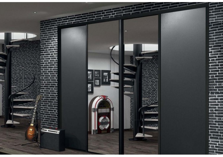 Façade de placard 4 portes coulissante Tapis rouge laqué - Kazed : Confort'Mat