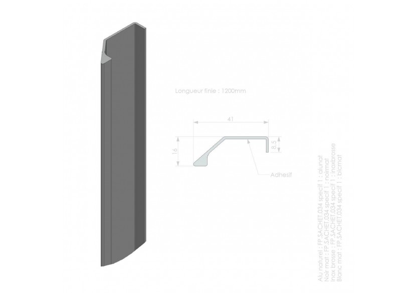 Surpoignée adhésive droite pour façades coulissantes