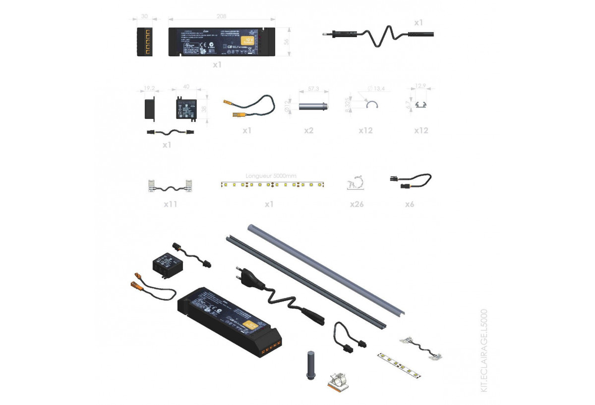 Éclairage LED pour façades coulissantes aluminium inférieures à 5 mètres