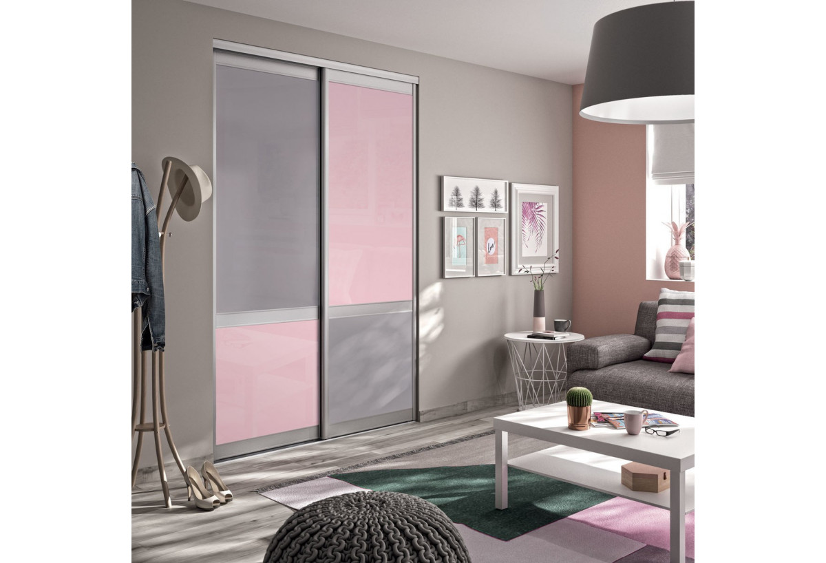 Façade de placard 2 portes coulissante Bubble Gum laqué - Kazed : Confort'Mat