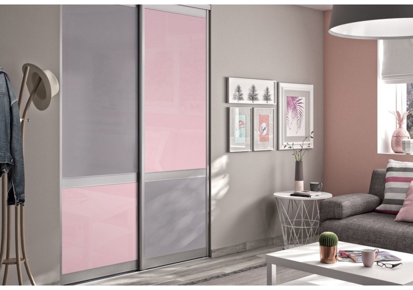 Façade de placard 2 portes coulissante Bubble Gum laqué - Kazed : Confort'Mat