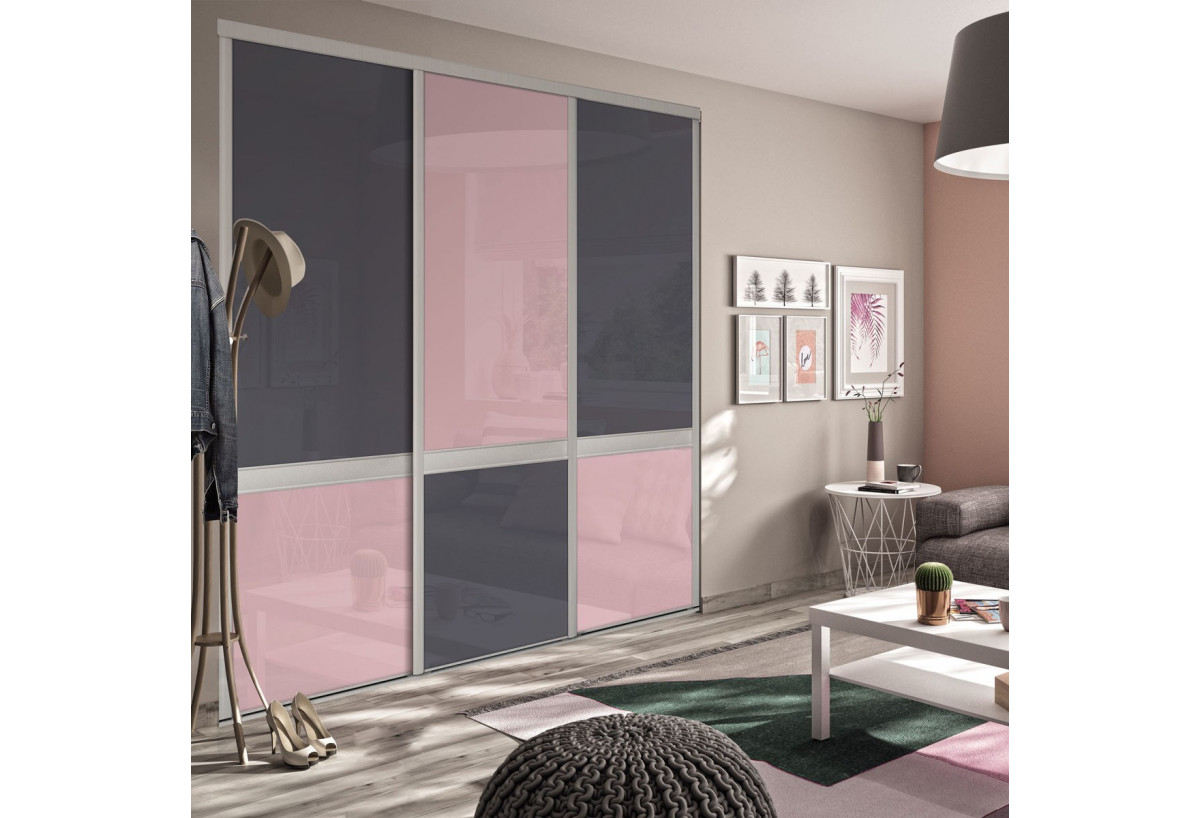 Bubble Gum : Façade de placard coulissante 3 portes verre laqué