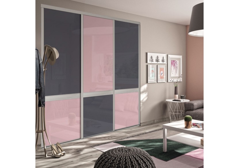 Bubble Gum : Façade de placard coulissante 3 portes verre laqué