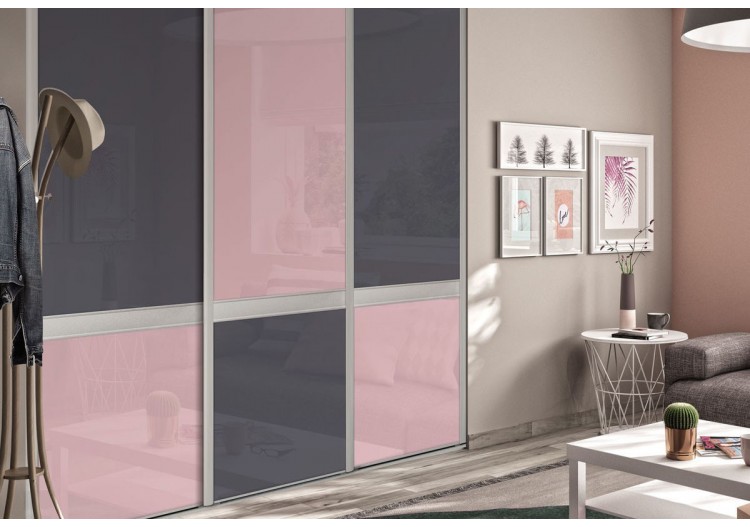 Bubble Gum : Façade de placard coulissante 3 portes verre laqué