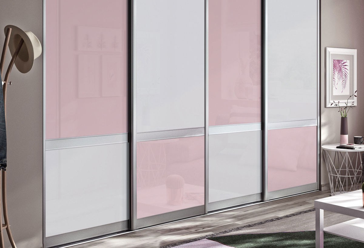 Bubble Gum : Façade de placard coulissante 4 portes verre laqué