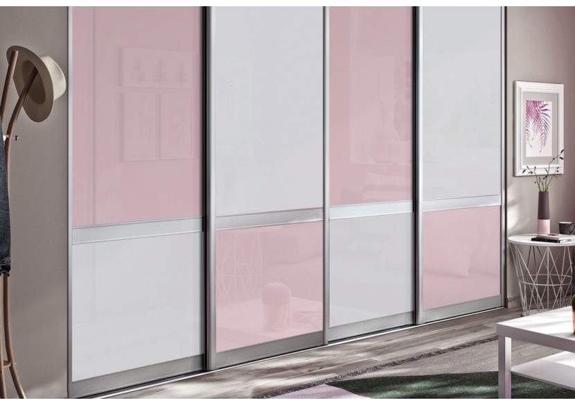 Bubble Gum : Façade de placard coulissante 4 portes verre laqué