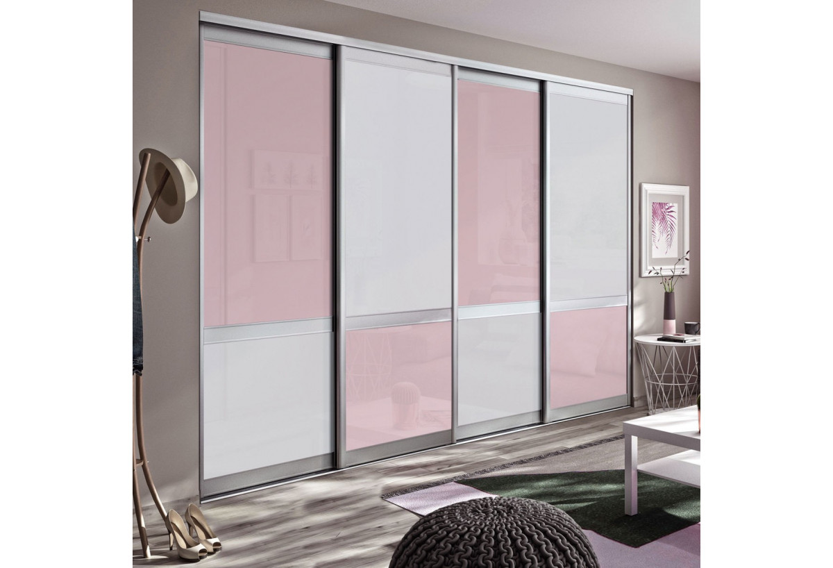 Bubble Gum : Façade de placard coulissante 4 portes verre laqué