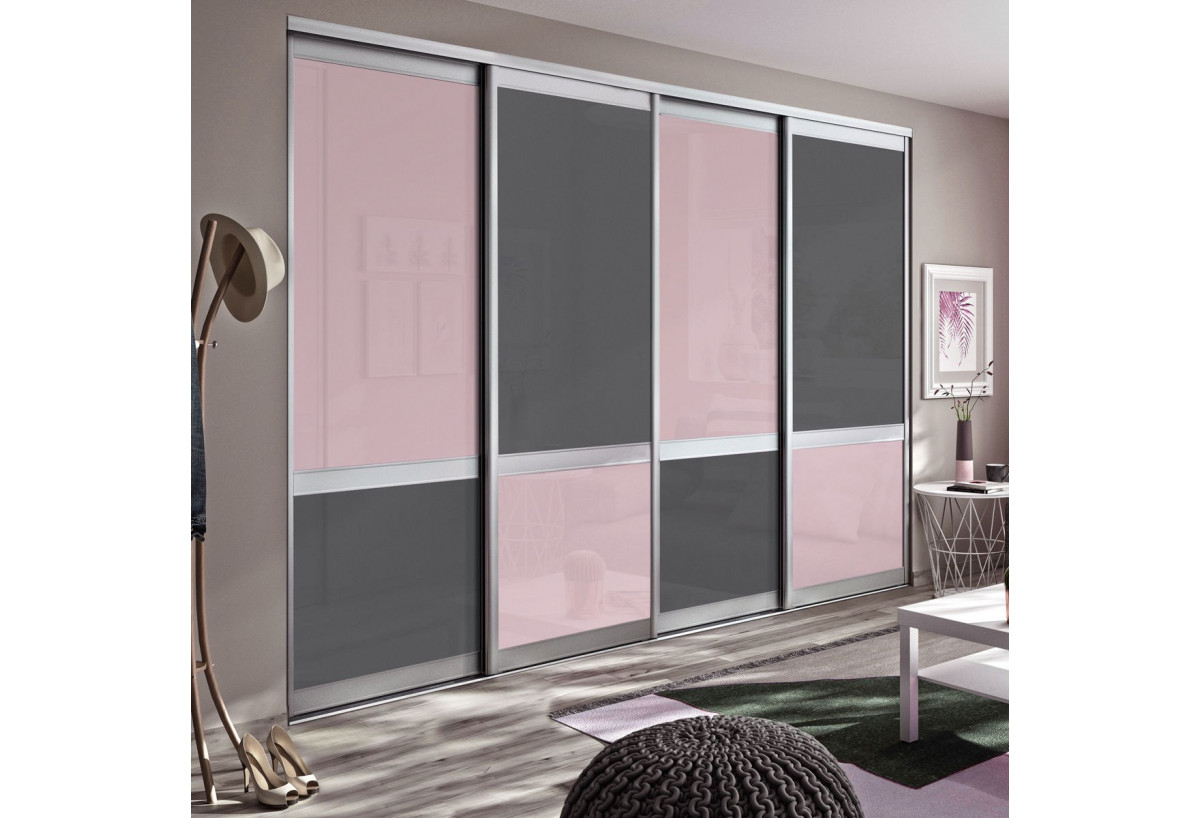 Bubble Gum : Façade de placard coulissante 4 portes verre laqué