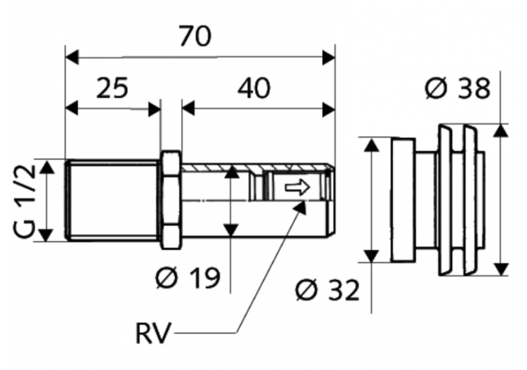 Garniture d’alimentation pour urinoir DN 15 avec clapet anti-retour - 031120099 - Schell 2