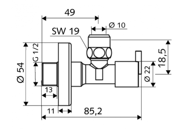 Robinet d'équerre avec fonction de régulation PINT - 053900699 - Schell 2