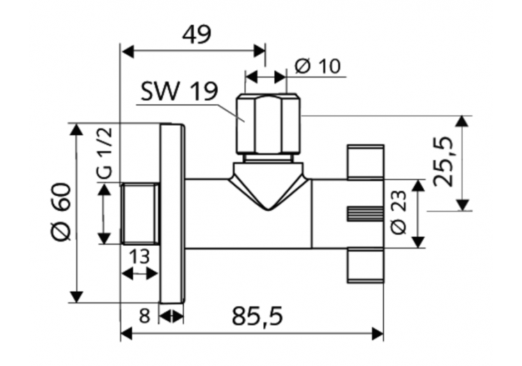 Robinet d'équerre design avec fonction de régulation 4WING - 053930699 - Schell 2