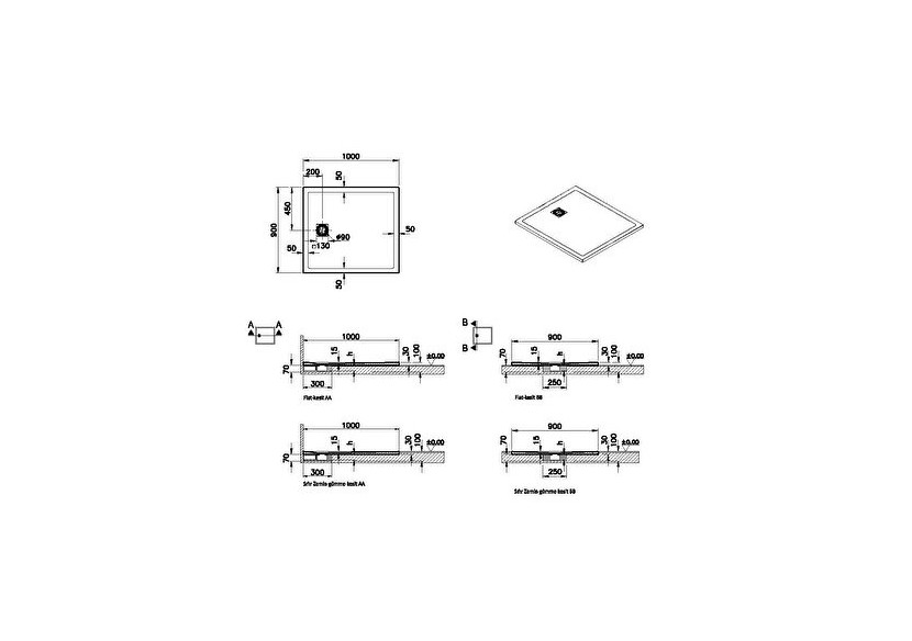 Receveur en pierre de synthèse V-Stone 100x90 Carré Pierre Gris - 59920090000 - Vitra