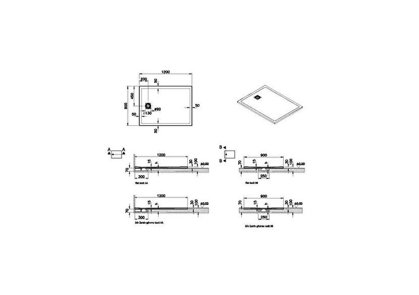 Receveur en pierre de synthèse V-Stone 120x90 Rect. Pierre Gris - 59920110000 - Vitra