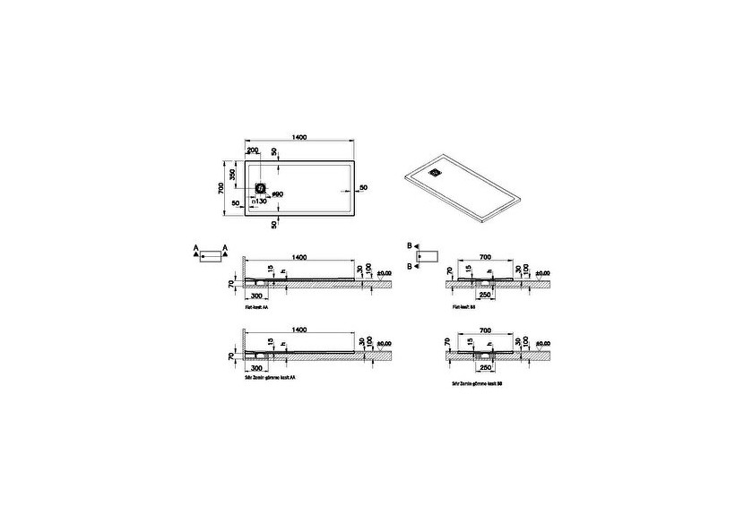 Receveur en pierre de synthèse V-Stone 140x70 Rect. Pierre Blanc - 59920113000 - Vitra