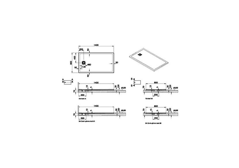 Receveur en pierre de synthèse V-Stone 140x80 Rect. Pierre Gris - 59920118000 - Vitra