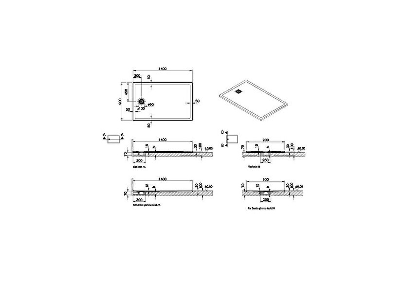 Receveur en pierre de synthèse V-Stone 140x090 Pierre Noir - 59920123000 - Vitra
