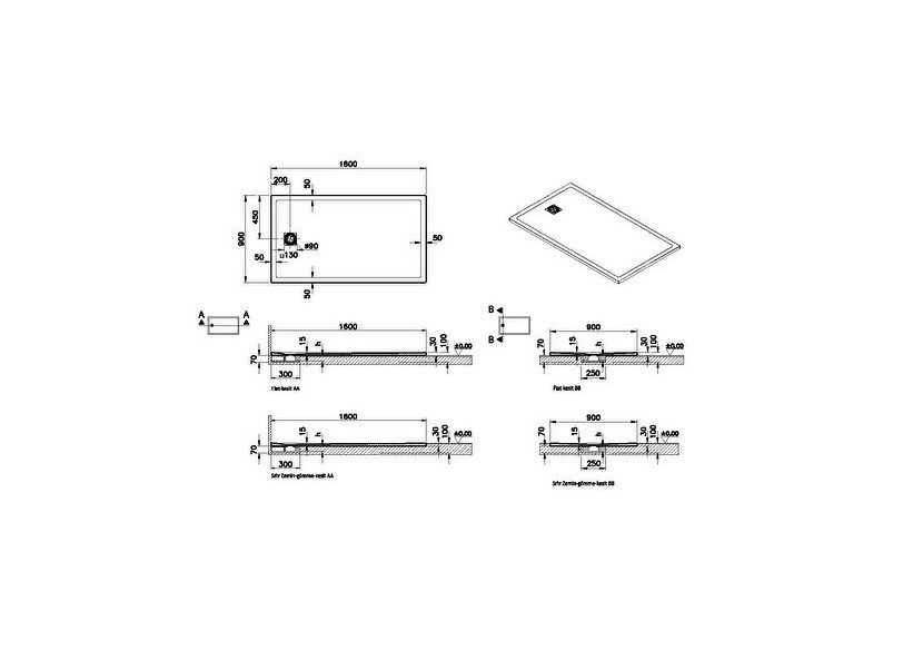 Receveur en pierre de synthèse V-Stone 160x90 Rect. Pierre Blanc - 59920129000 - Vitra