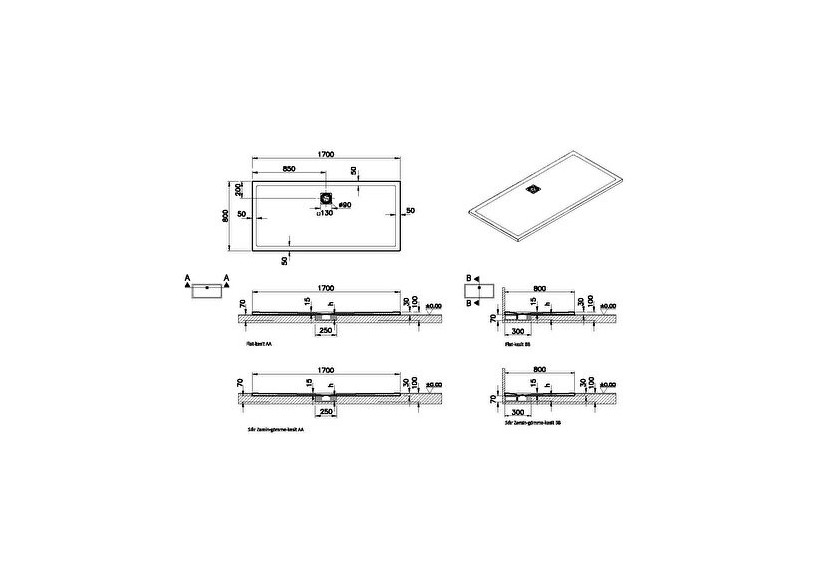 Receveur en pierre de synthèse V-Stone 170x80 Rect. Pierre Gris - 59920138000 - Vitra