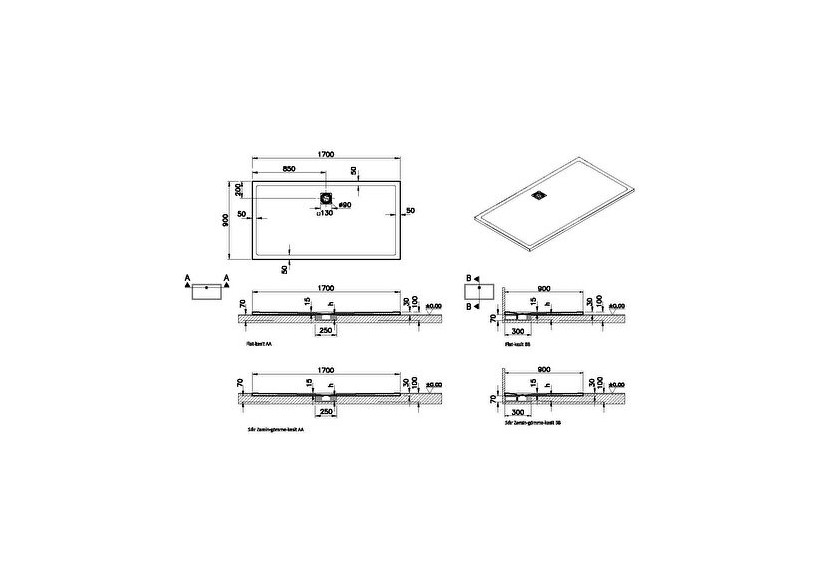 Receveur en pierre de synthèse V-Stone 170x90 Rect. Pierre Blanc - 59920141000 - Vitra