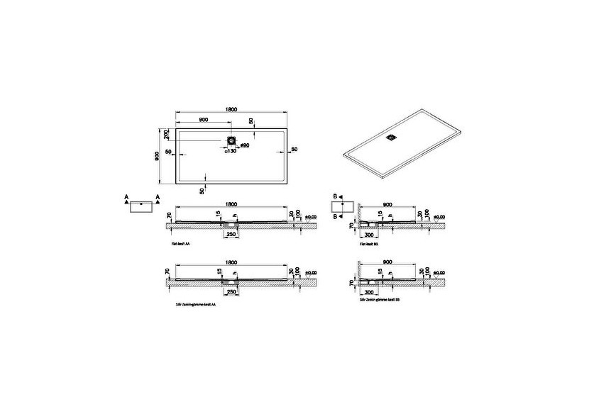 Receveur en pierre de synthèse V-Stone 180x90 Rect. Pierre Taupe - 59920152000 - Vitra