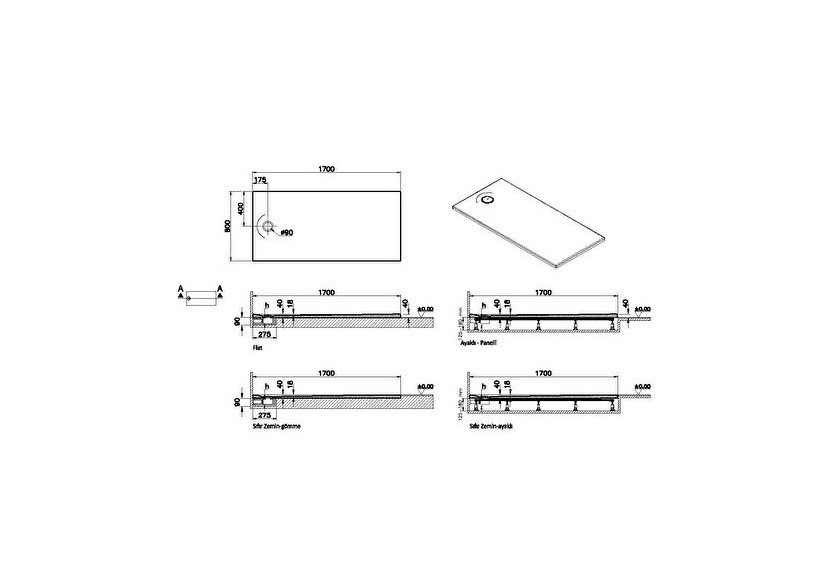 Leaf 170x80 Rect. Blanc ultra brillant Classe A PN12 - 65250001000 - Vitra